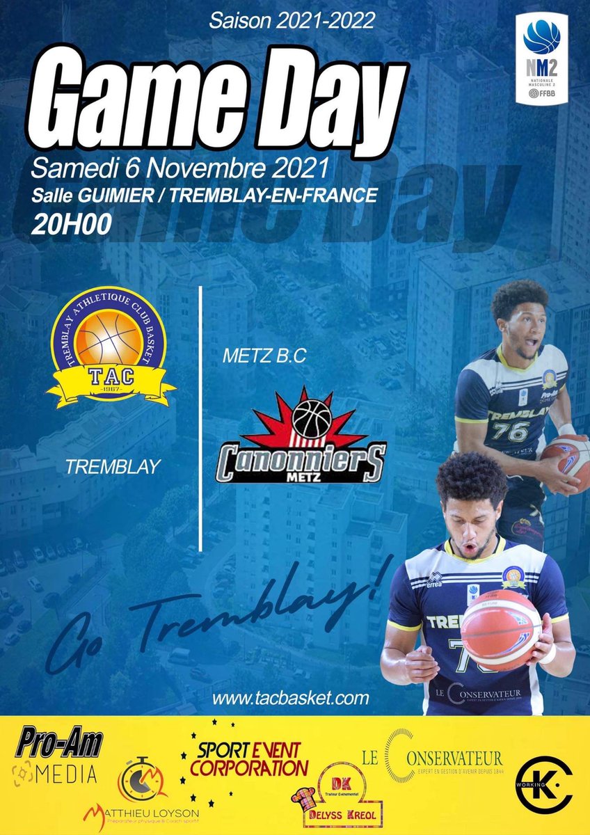 NM2 GAME 8 🔥

<a href="/BasketTac/">TAC BASKET</a> 🆚 <a href="/Metz_Canonniers/">Metz Canonniers</a> 

🗓 Samedi 6 novembre 2021
🕗 20h 
📍Gymnase J.Guimier 

📹 Diffusion live sur Facebook par <a href="/ProAmMed/">Pro-Am Media</a> 

( Passe sanitaire et masques obligatoires) 

Design ✍🏽 <a href="/team_artandball/">Coach K - Art&Ball</a> 
Photo 📷 @dva1023