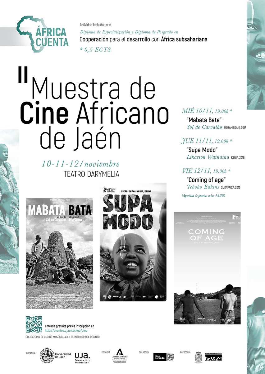 ujaen's tweet photo. 🎞La @ujaen celebrará los días 10, 11 y 12 de noviembre la II Muestra de Cine Africano de Jaén, que incluye tres películas para visibilizar la realidad de la infancia en el África subsahariana #UJAResponsable #UJACultura @VicProyec @UjaResponsable ℹ️👉https://t.co/OIFCtarXWr https://t.co/r7GK8qiWk8