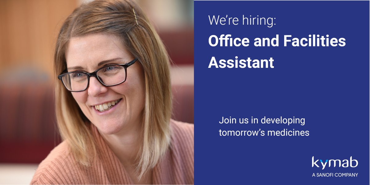 KymabLtd's tweet photo. We are looking to recruit an Office and Facilities Assistant in our Operations team at Kymab. Apply here: https://t.co/5GOzvWPbu5 #CambridgeJobs #JoinKymab #BiotechJobs #Biotechnology https://t.co/V7naAXbv4A