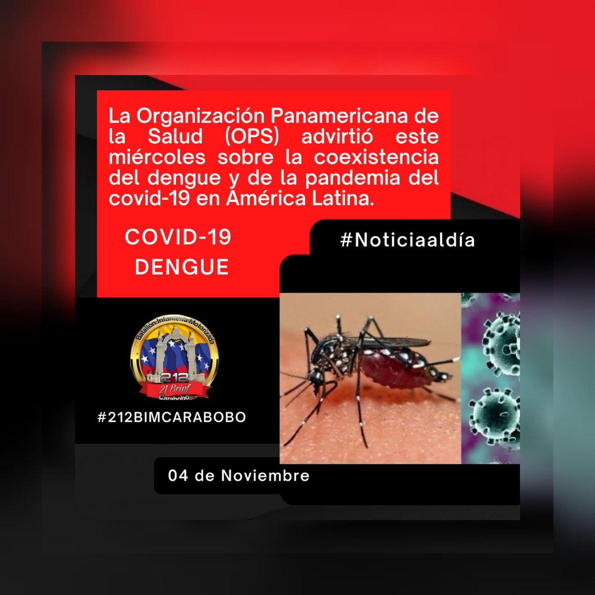 212carabobo1's tweet photo. La Organización Panamericana de la Salud (OPS) advirtió este miércoles #03deNov sobre la coexistencia del dengue y de la pandemia del covid-19 en América Latina. https://t.co/mrWycgVrjT