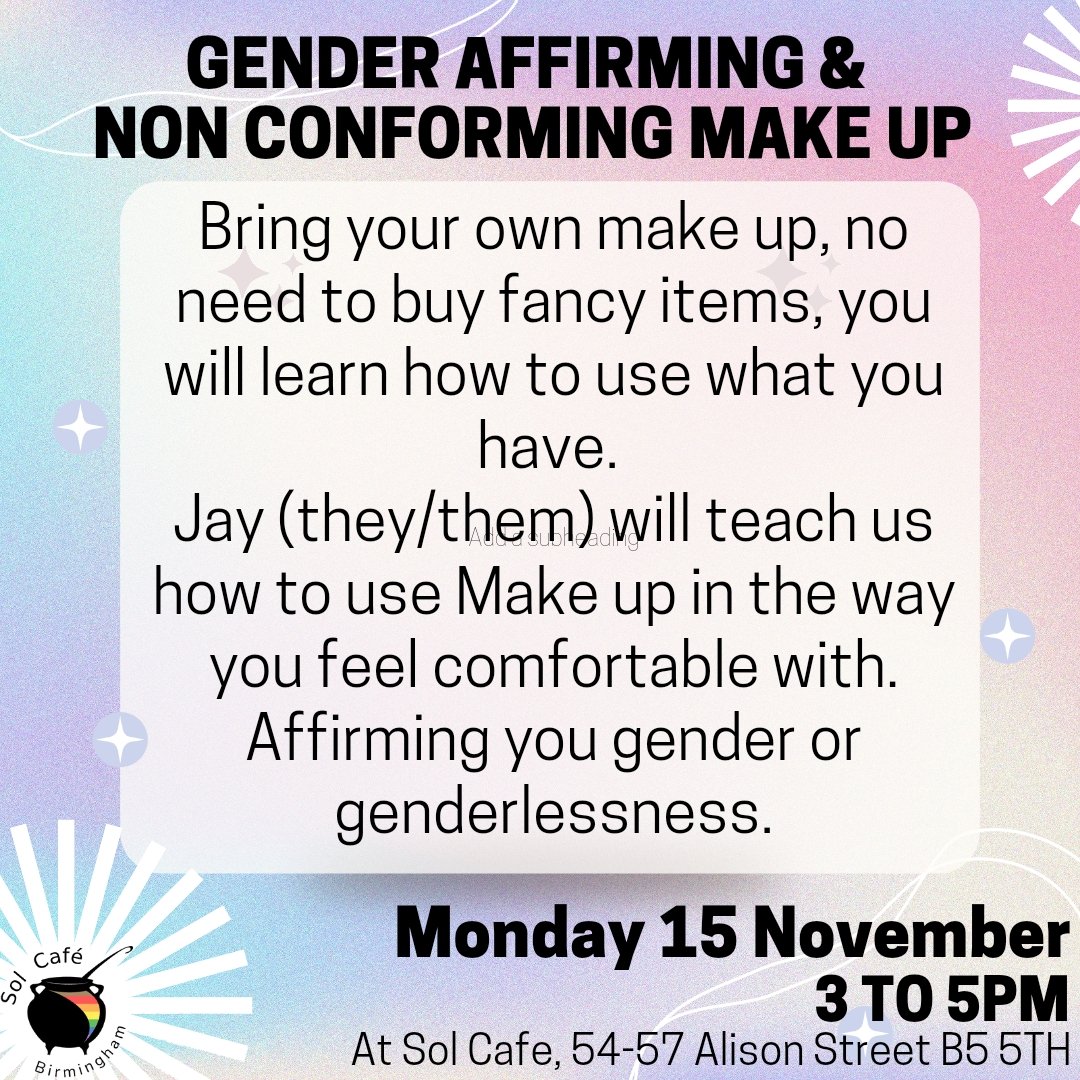 solcafebrum's tweet photo. We've got a couple of workshops coming up:

Monday 8th November

*Patch Making  3 - 5pm*
We come together to get messy and learn a new tricks. Bring a jacket or piece of clothing you want to put patches on. Bring scraps of clothing or old clothes to cut into patches. https://t.co/L02ypIMEz4