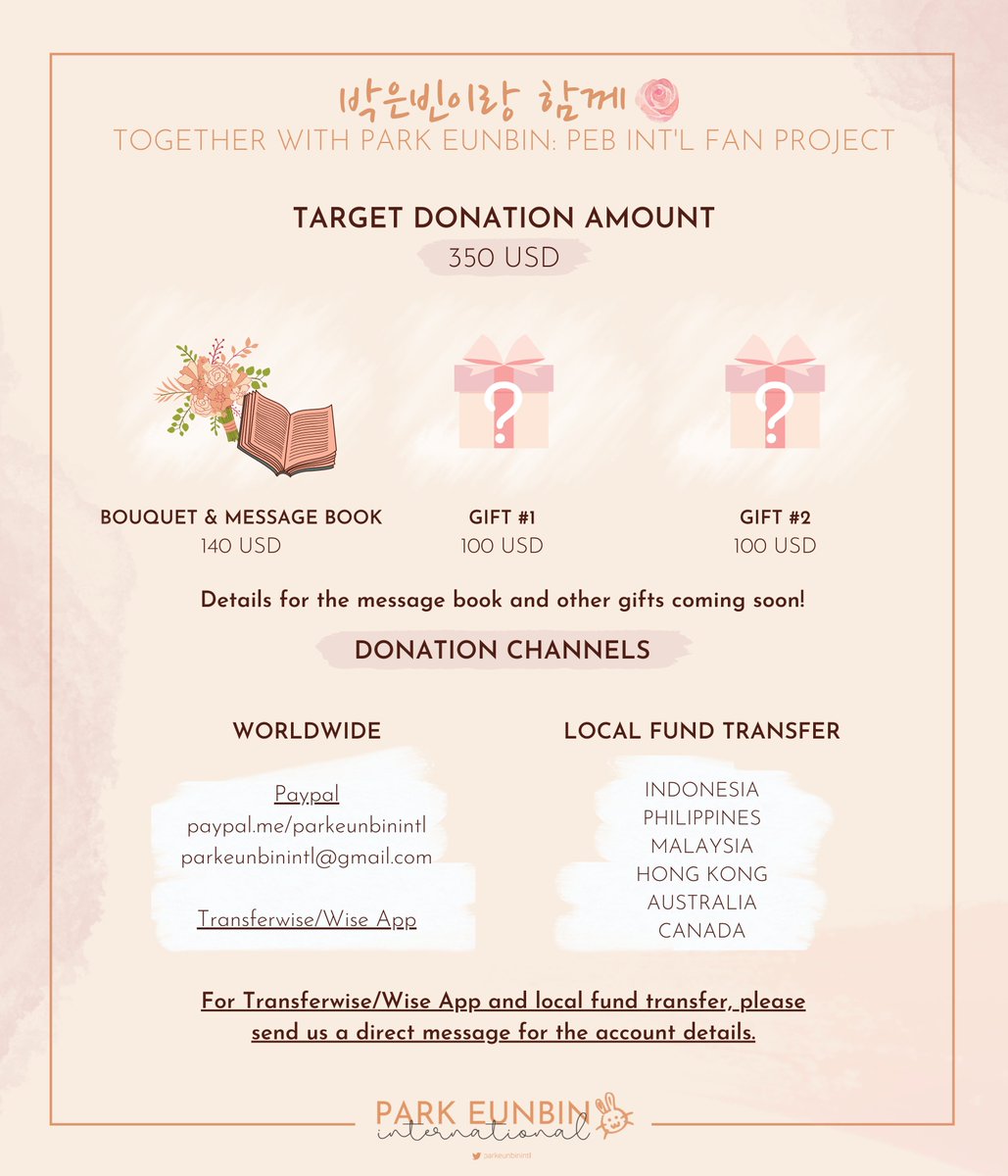 parkeunbinintl's tweet photo. 박은빈랑 함께 • TOGETHER WITH PARK EUNBIN 🌷

Calling all International Bingo! PEB Int'l's 1st fan project is officially OPEN! 

We're opening the fund raising to make this project successful. See the full details below ⬇️

#박은빈 #ParkEunbin #朴恩斌 #연모 #TheKingsAffection https://t.co/UKgeWns53o