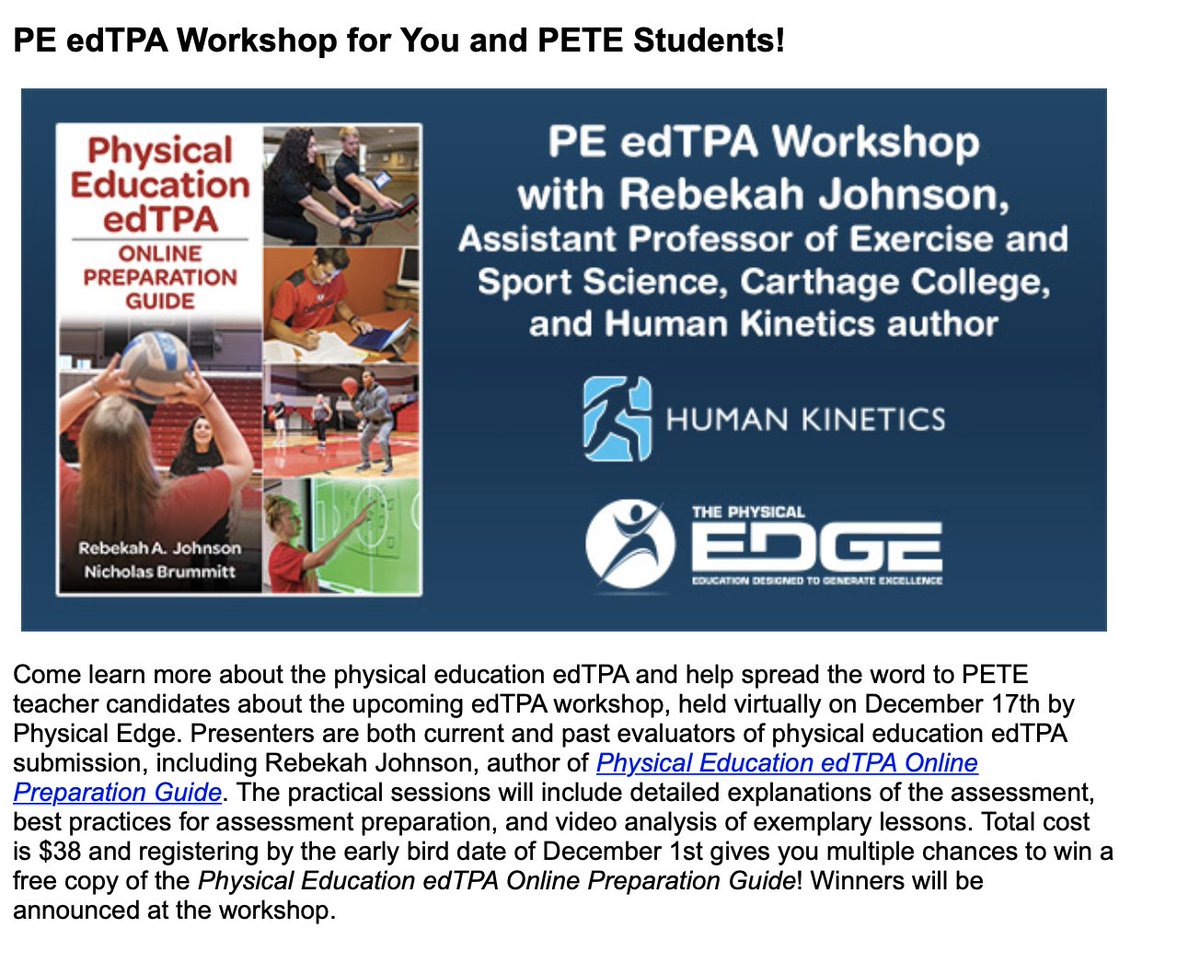 So cool!!!! Partnering with Human Kinetics to help our PETE students beat that edTPA. 

Register here students: physicaledge.org/upcoming-events