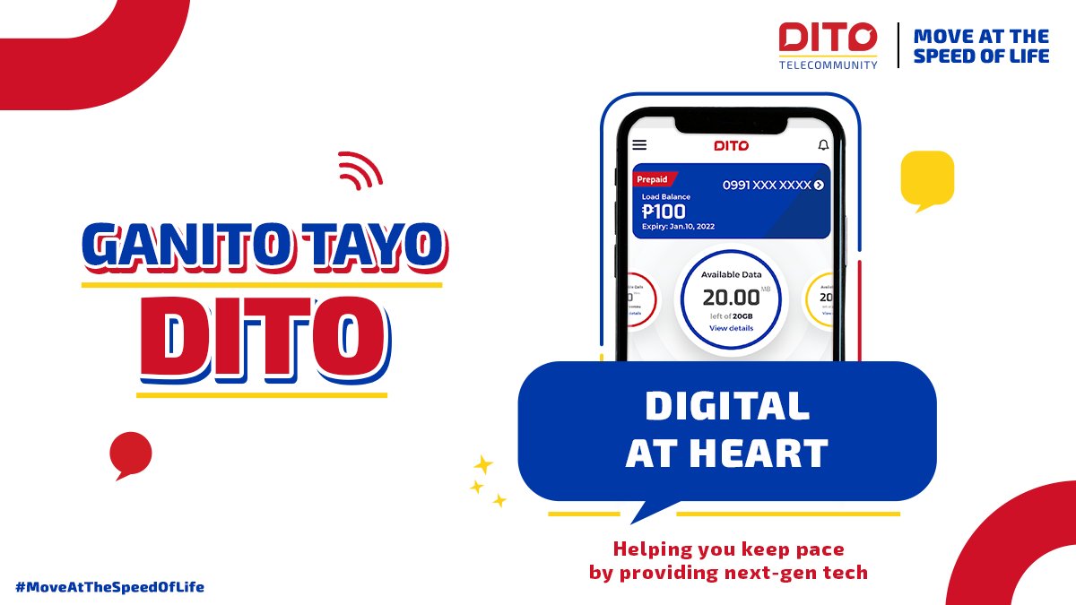 DITOphofficial's tweet photo. In the fast-paced world, we make sure we have everyone covered. Our next-gen technology DITO is geared towards helping you #MoveAtTheSpeedOfLife.โ
TELL US: What new tech are you most excited for?โ
The future is now. The future is DITO. #GanitoTayoDITO #DITOtelecommunity #DITOph https://t.co/pve16SVgJF