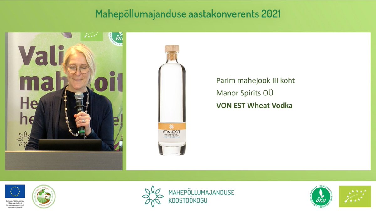von_estonia's tweet photo. "Best Organic Drink - III place" award for VON EST Wheat Vodka, our first organic small-batch craft spirit, announced at the Estonian Organic Agriculture Annual Conference 2021.

#manor #spirits #vonest #organic #wheat #vodka #craftspirit https://t.co/PP5DAaE37t