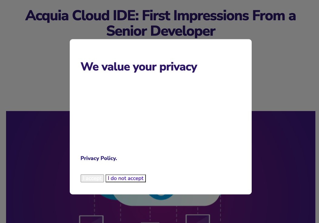 computerminds's tweet photo. @Bounteous Hey hey, it's lovely that you value the privacy of people visiting your site, but you might want to make the text colour of the description a little more accessible 🧐 white on white isn't so great for reading. 🤪 https://t.co/ADTW48zABO
