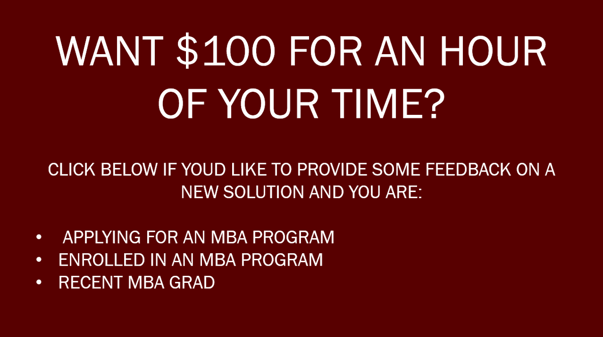 karamcwilliams's tweet photo. My team is developing a solution to provide innovative insights to #MBA applicants and wants your feedback! Click on the link if you fit our user group! https://t.co/rRmPyQVZwV https://t.co/FNgkb3YxW6