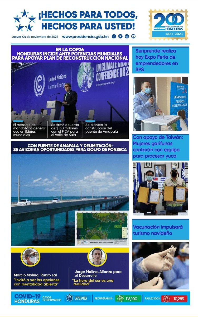 johvolvera's tweet photo. 🗞️ 𝐏𝐎𝐑𝐓𝐀𝐃𝐀 | Compartimos con ustedes las noticias más destacadas para este jueves 04 de noviembre de 2021.
#𝐇𝐨𝐧𝐝𝐮𝐫𝐚𝐬𝐂𝐨𝐧𝐇𝐞𝐜𝐡𝐨𝐬

Estas noticias y más usted las podrá encontrar ingresando en:

⬇️⬇️⬇️
https://t.co/XKVmhuylAO https://t.co/hzrIhvUH5m