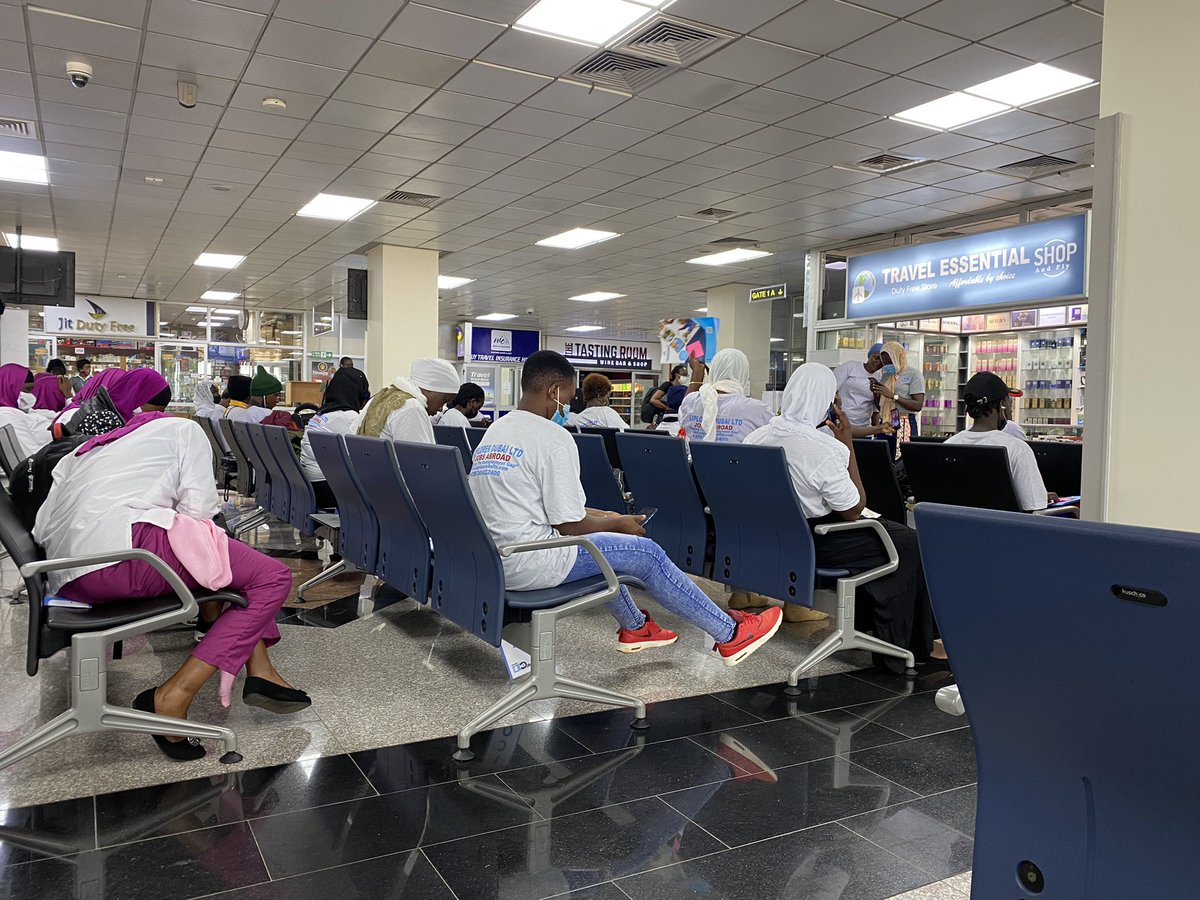 SolomonSerwanjj's tweet photo. These are young  energetic Ugandans at Entebbe Int’l airport going out to get jobs mostly in the UAE. If the future is Africa and yet we are exporting our labor force, then is Africa the future? https://t.co/P7Fxb2c4wn