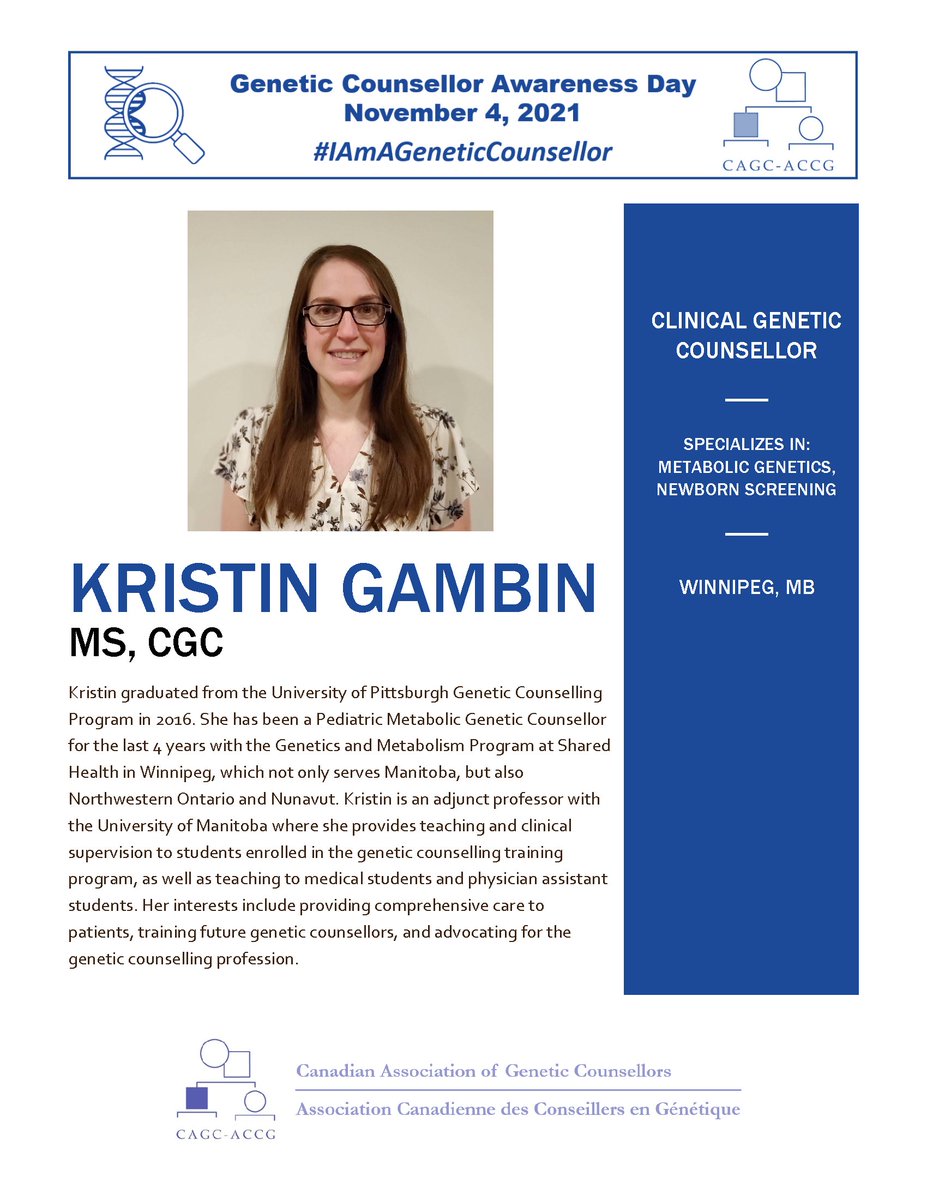 CAGC_ACCG's tweet photo. Today is Genetic Counsellor Awareness Day! To celebrate, we would like to introduce you to some of our members: https://t.co/nbkbaFgO90