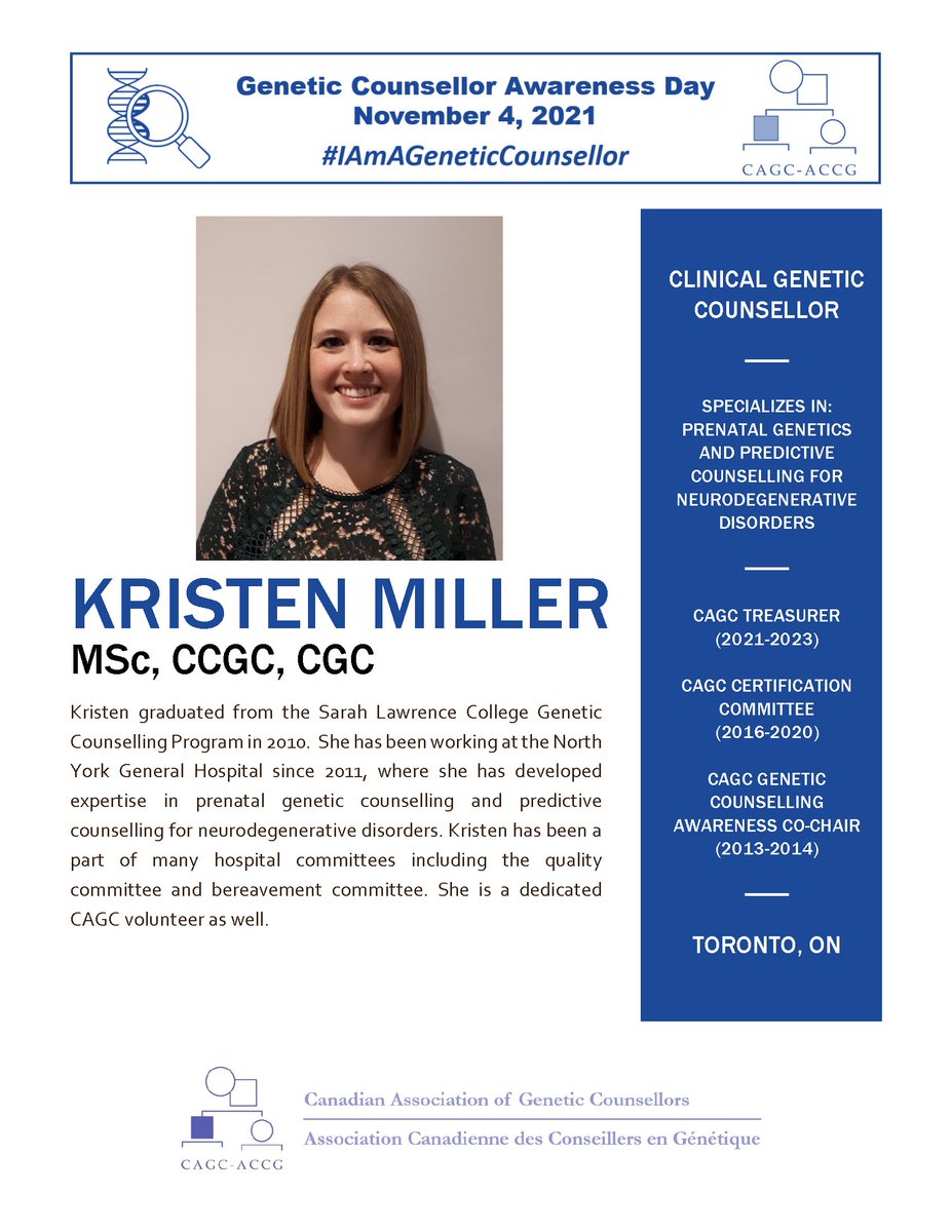 CAGC_ACCG's tweet photo. Today is Genetic Counsellor Awareness Day! To celebrate, we would like to introduce you to some of our members: https://t.co/nbkbaFgO90