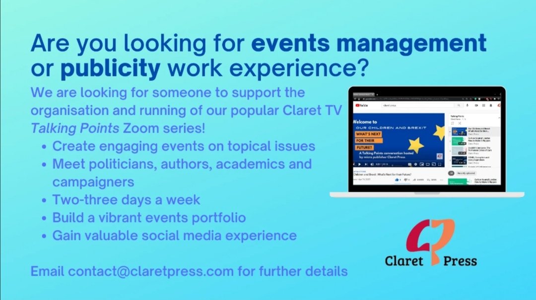 LaurenNoding's tweet photo. The publishing house I first interned with is looking for work experience placements!! Go check them out! @ClaretPress #BookTwitter https://t.co/8wvbyCRQJZ