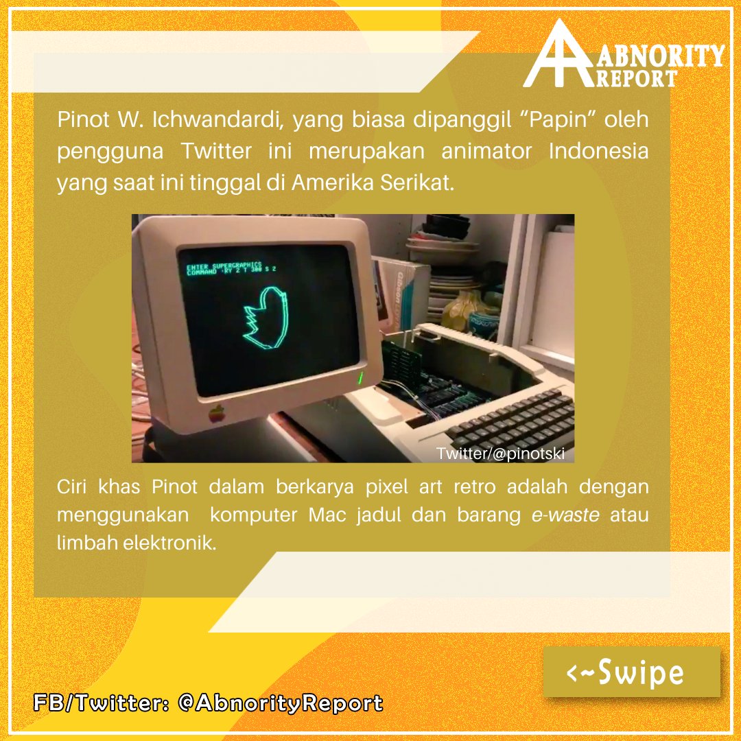 abnorityreport's tweet photo. Seniman lokal Indonesia, Pinot W. Ichwandardi (@pinotski) membuat karya-karya pixel retro dengan media yang jarang terpakai karena sudah jadul atau ketinggalan jaman. https://t.co/GoWLzYiSNG