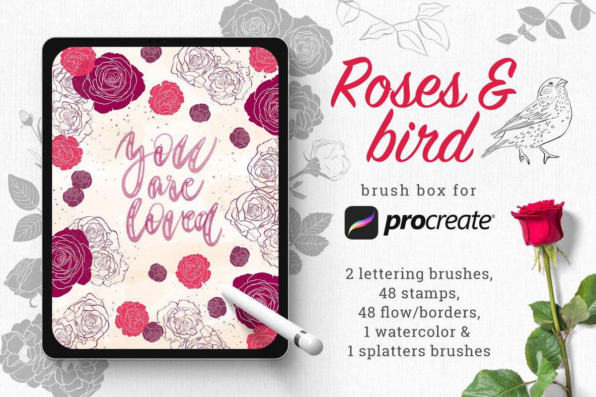 DavidZydd's tweet photo. Rose brush box for Procreate https://t.co/3ruodF5lMC  #leaf #ProcreateBrushes #colorpalette #seamlesspatterns #composition #ProcreateAddon #flower #Procreate #neon #grass #ProcreateTricks https://t.co/0rUlcpzOhh