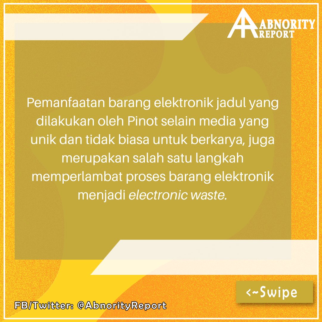 abnorityreport's tweet photo. Selain media untuk berkarya yang unik, animator yang tinggal di Amerika Serikat ini juga memperlambat proses e-waste atau limbah elektronik.

Wah! Ternyata media apapun bisa digunakan, ya!

#e-waste #artreport #senimanlokalIndonesia https://t.co/SwZhZvagJj
