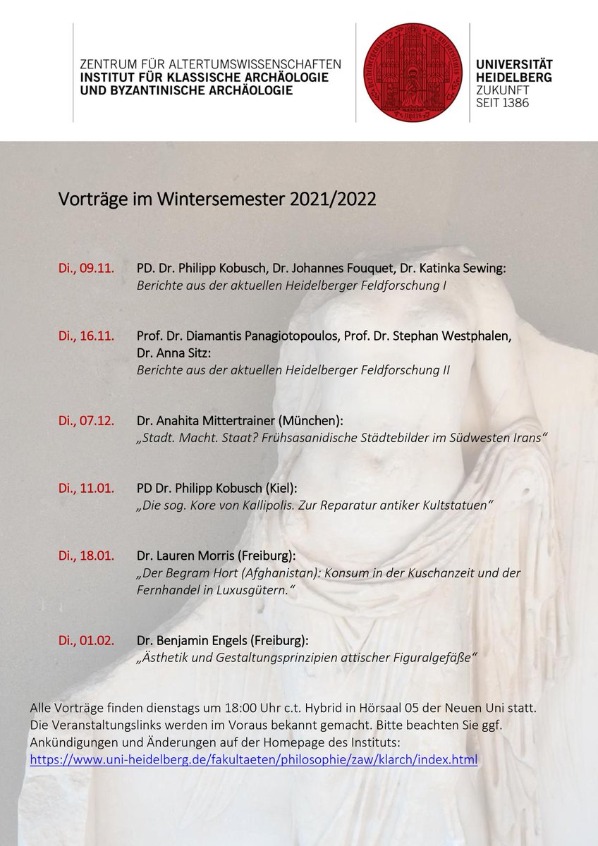 Michael Kiefer (@mvipsaniusa) on Twitter photo This semester, the Colloquium of Classical and Byzantine Archaeology <a href="/UniHeidelberg/">Uni Heidelberg</a> travels quite far, from Greece to Persia and Central Asia, with contributions by @EngelsBenjamin, @ahinamit and many more. bit.ly/3bIeoYV #Archaeology #ClassicsTwitter #GlobalArtHistory This semester, the Colloquium of Classical and Byzantine Archaeology <a href="/UniHeidelberg/">Uni Heidelberg</a> travels quite far, from Greece to Persia and Central Asia, with contributions by @EngelsBenjamin, @ahinamit and many more. bit.ly/3bIeoYV #Archaeology #ClassicsTwitter #GlobalArtHistory