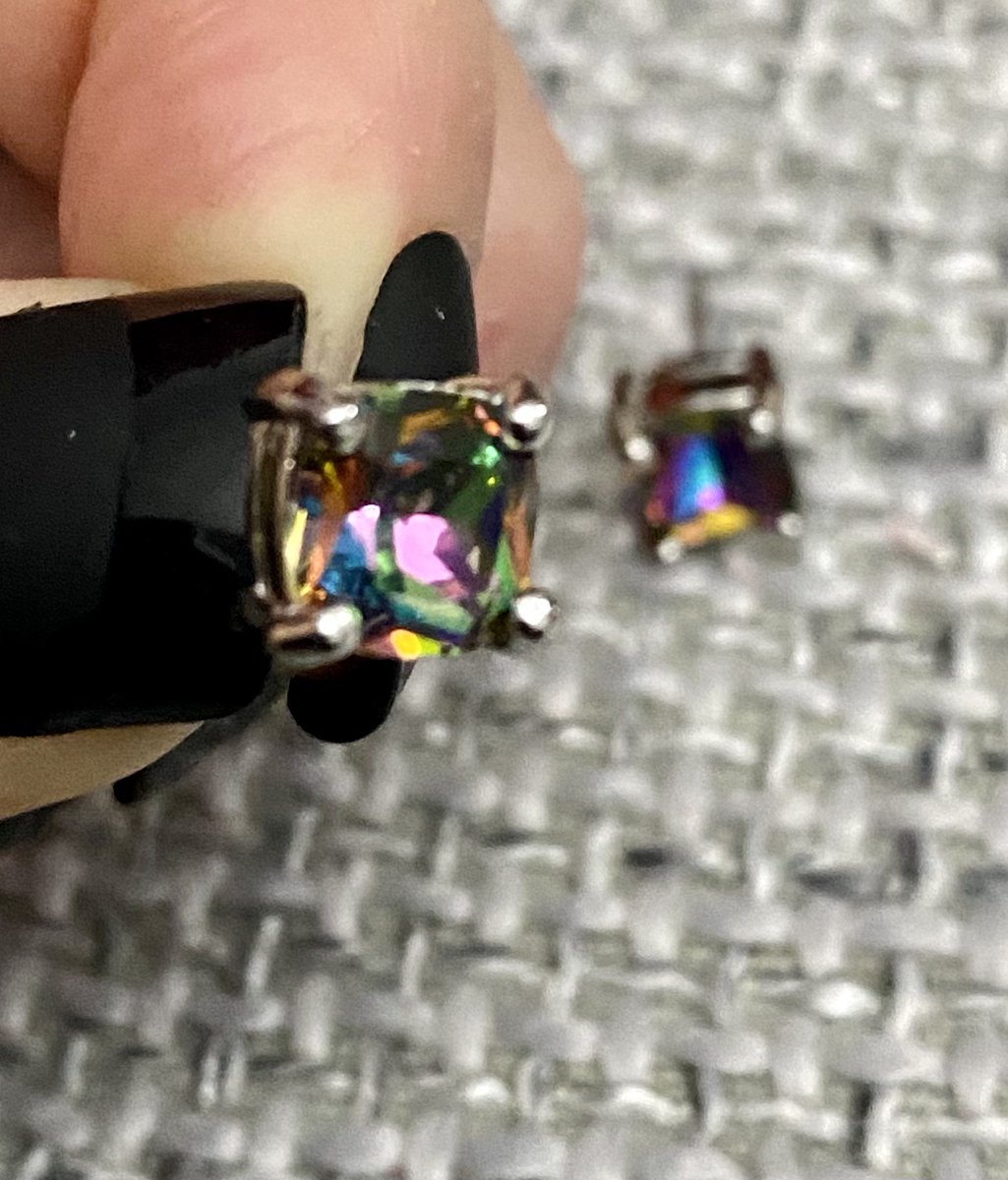 Kaleidoscope of Colours on Mystic Quartz Earrings. BRAND NEW. 
PRINCESS CUT.
The rainbow of colors is mesmerising to look at &amp; change with every movement.

#Kaleidoscope #Colours #MysticQuartz #Earrings #NEW #princess #cut #princesscut #squarecut #rainbowcolors #rainbow