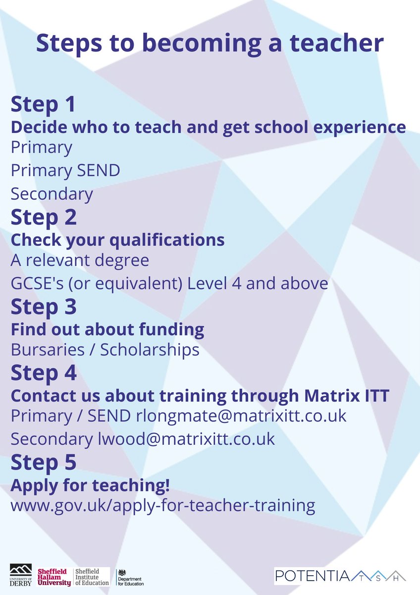 MatrixITT's tweet photo. Do you know how to get into teaching? 
Follow these simple steps and request a call back here: https://t.co/PceSDuKa3B 
We have some amazing schools you can train in for Primary / SEND and Secondary 
@getintoteaching https://t.co/7VFy0f9XXA