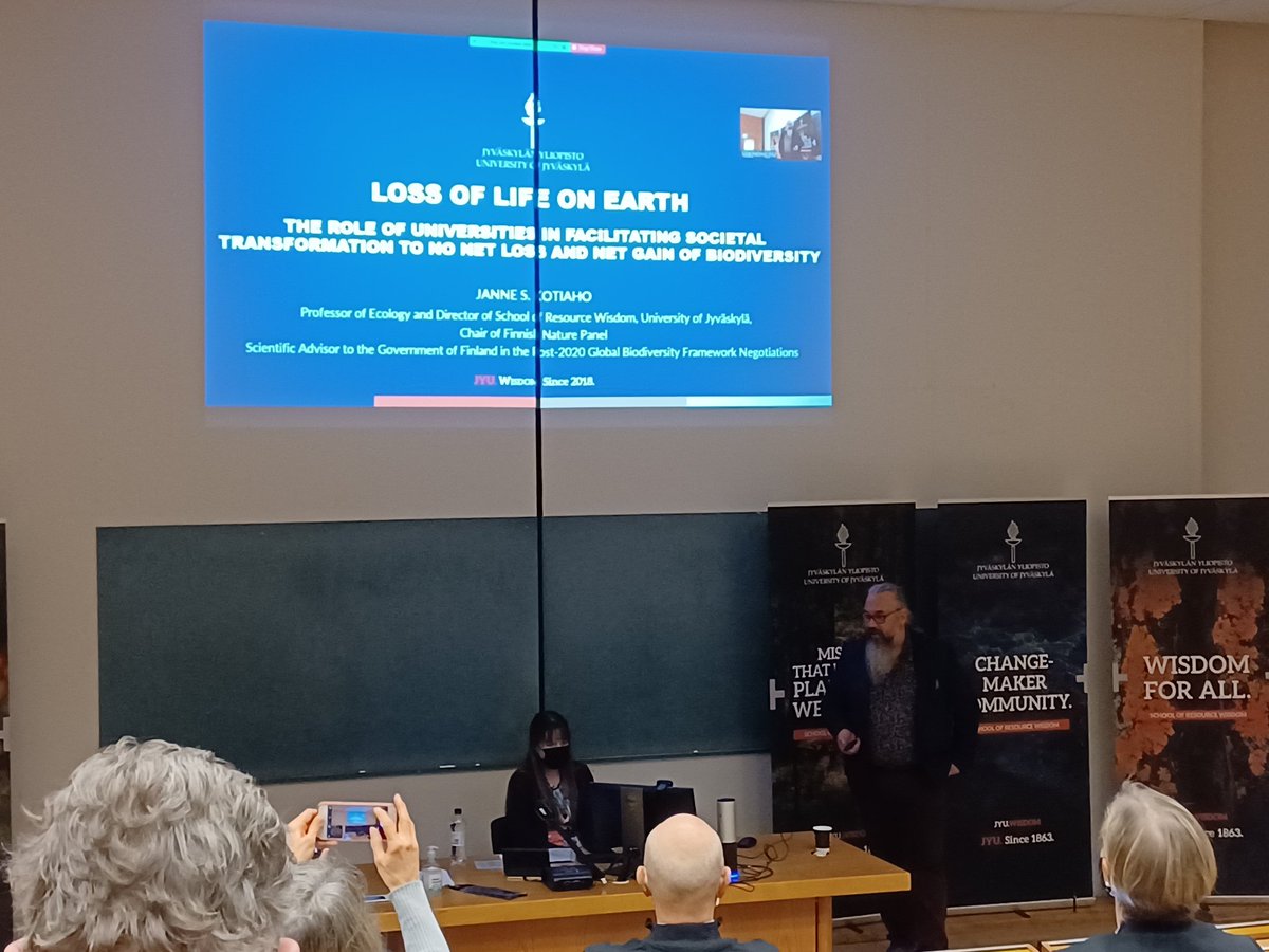 jomitoivo's tweet photo. Thought-provoking speech of @JanneKotiaho @JYU_WISDOM on alarming loss of life on earth is a good starting point for our workshop on #biodiversity impact assessment and #ecologicalcompensation tomorrow @unifiry sustainability seminar @uniofjyvaskyla https://t.co/duK9CJYFDz