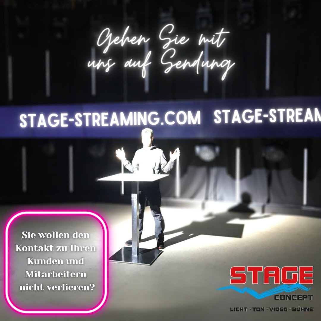 StageConcept's tweet photo. Sie wissen nicht wie sie auf Dauer mit den ständigen Maßnahmen Ihre geschäftlichen Beziehungen aufrechterhalten sollen? . Zeigen Sie sich. Wir beraten und betreuen Sie gerne bei Ihrem Anliegen.#stageconcept #stagestreaming #positivdenken #livesendung #lösunggegecorona #livestudio https://t.co/xhWBoBHjoF