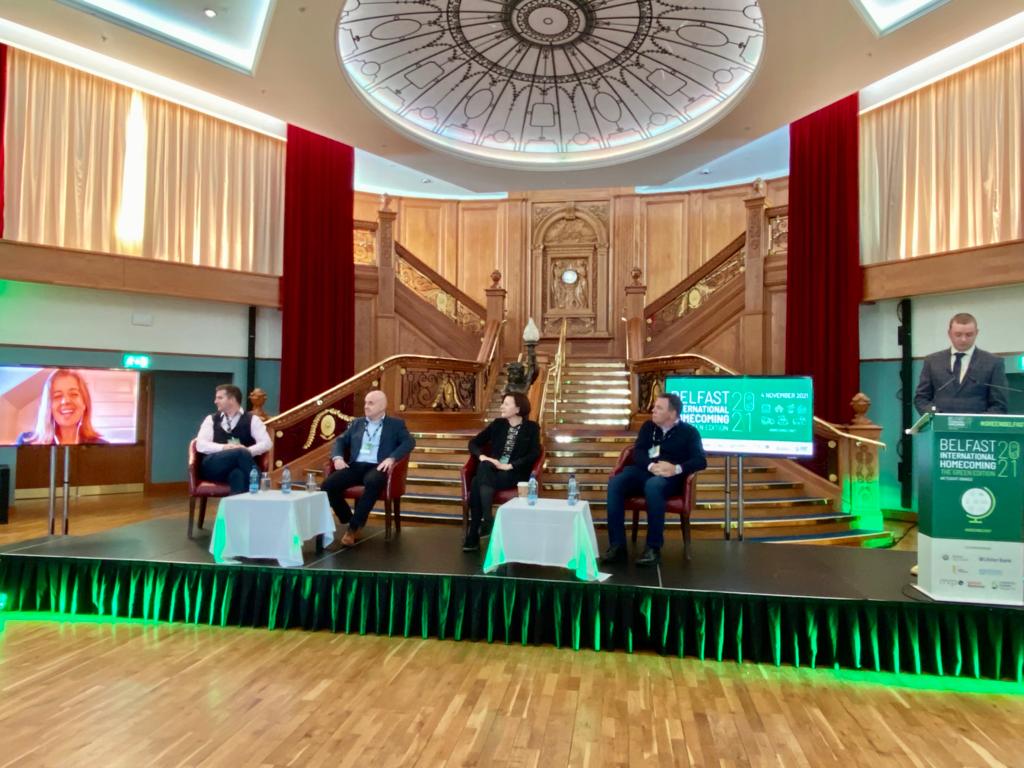 Great ambassador 4 Belfast Carla Tully from US joins us by Zoom to join green debate at Belfast International Homecoming. John Ferris of @UlsterBank in chair. Also Gareth Macklin of <a href="/askobbi/">Obbi Solutions</a> Aidan Donnelly of SmartWorkPlus, entrepreneur Helen Keys &amp; Gary Wickham of <a href="/maggrow/">Nena C.</a>