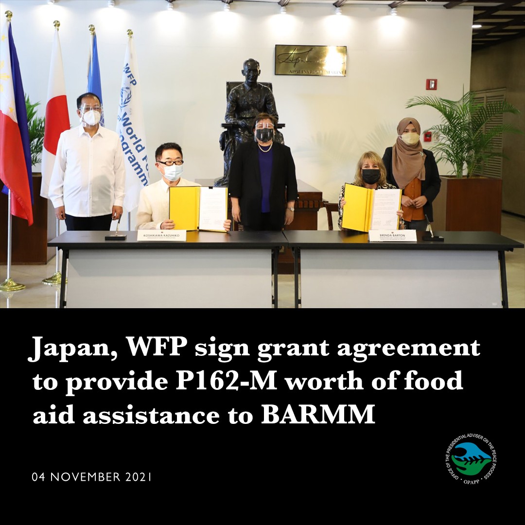 peacegovph's tweet photo. Japan, WFP sign grant agreement to provide P162-M worth of food aid assistance to BARMM

Read: https://t.co/flU38zOeV0

#PeacePH #Bangsamoro #JapanPH #WFP_PH https://t.co/EXM4ltN2JD