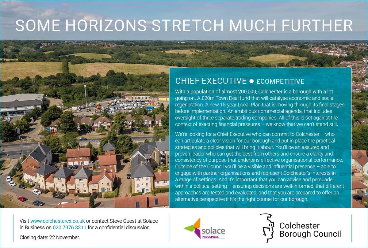 SolaceRecruit's tweet photo. Can you make the most of resources and deliver positive outcomes on the things that matter most? If yes, you may be interested in the Chief Executive role at @yourcolchester You can find out more info at https://t.co/dB3NRHFSjG or call us on 02079763311 #CXjobs #colchesterjobs https://t.co/Cq3HczMAFO
