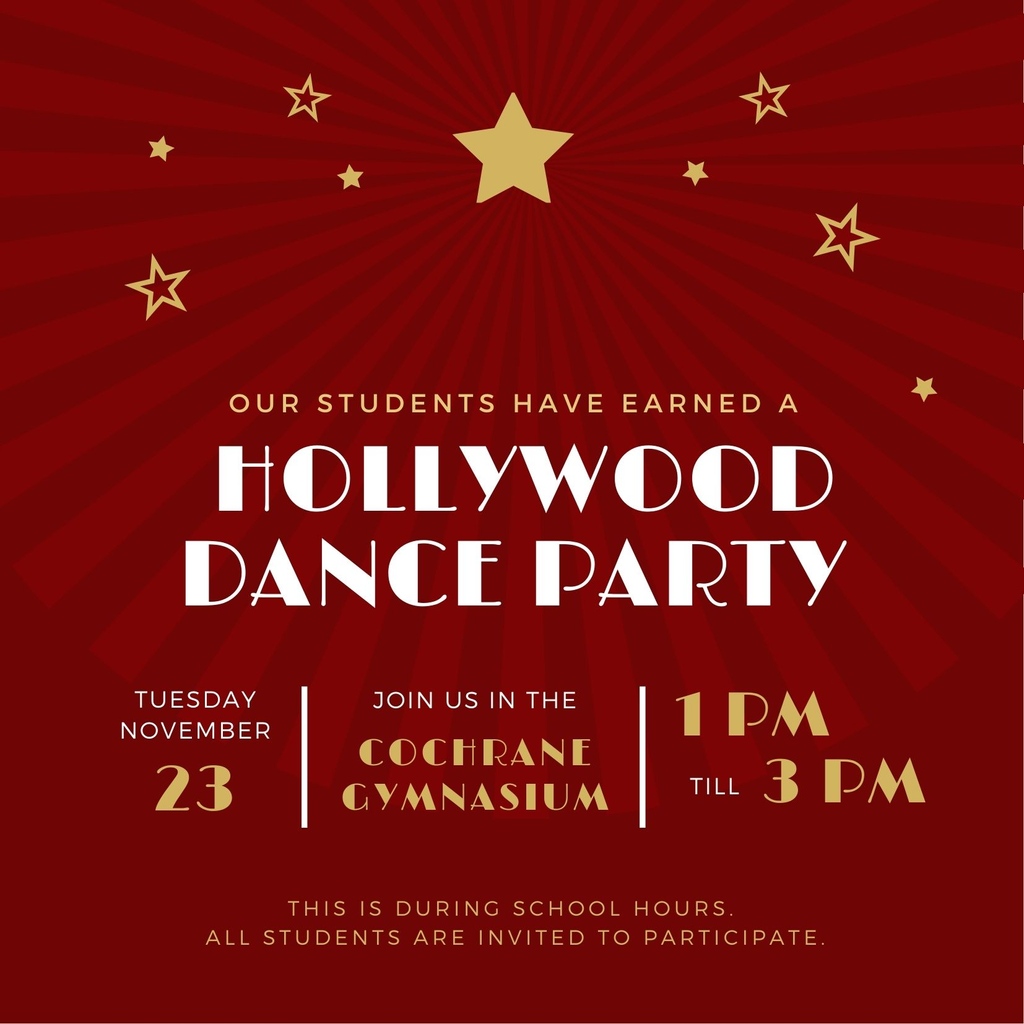 CochranePTA's tweet photo. Our Students have earned a Hollywood Dance Party!
They'll dress up and walk the red carpet!

We need parent helpers to act like media and take photos on the red carpet to make them feel like celebrities!

If you are available sign up below!

https://t.co/tcuxhBN9Vp https://t.co/C6GFNmBzQ6