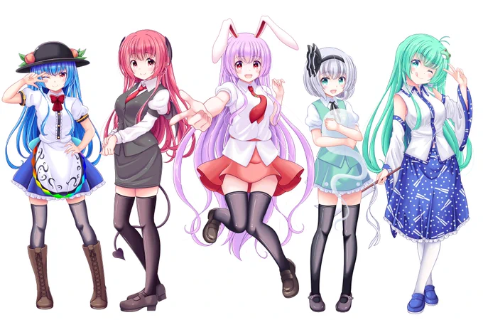 #いい推しの日 
#東方Project 
この5名で同人誌を描けるまで、試行錯誤繰り返しました 