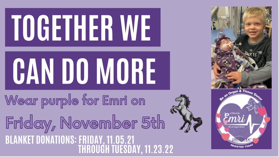 duello_office's tweet photo. We are wearing purple on Friday to show support &amp; love to our 1st grade friend, Mac.💜 His baby sister, Emri, passed away on Sunday. 😢 We are collecting blankets for the heart hospital in memory of Emri. Blankets can be any size &amp; must be new. #TogetherWeCanDoMore @duello_elem https://t.co/cGmBiH1SBt