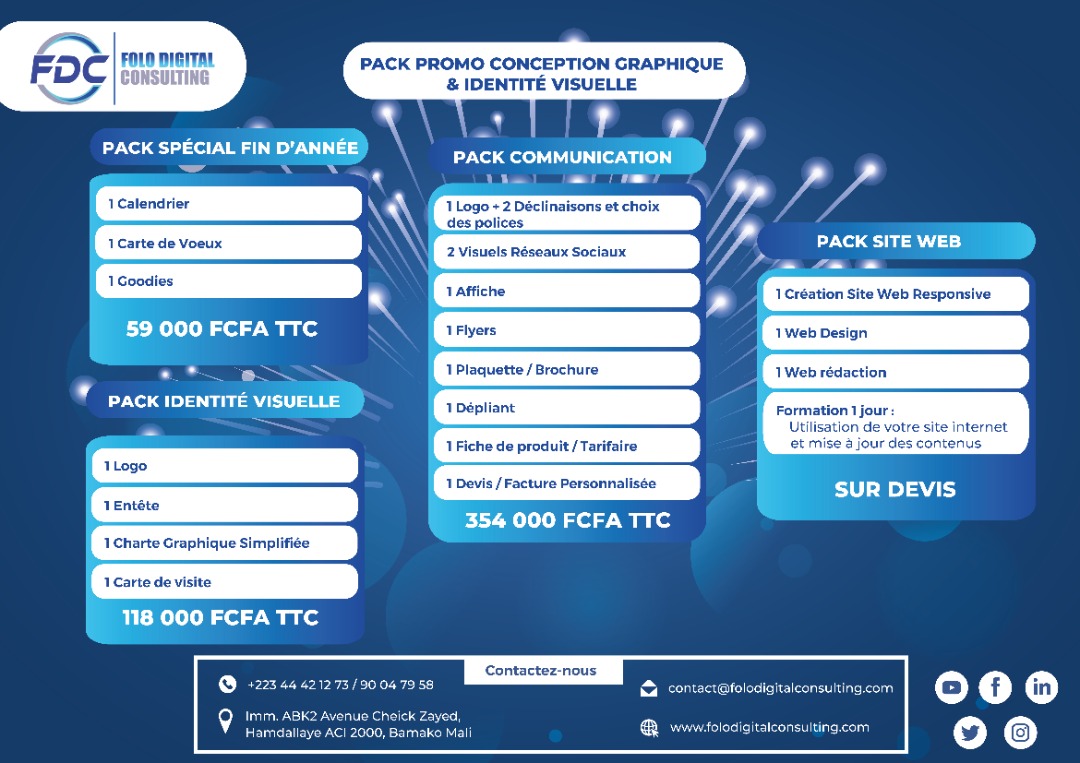 FoloDigital_C's tweet photo. 🔵 PACK PROMO FIN D’ANNÉE 🔵
Ça y est, c’est parti !!!
Super promotion de fin d’année sur la conception graphique et l’identité visuelle.
Profitez de nos différents packs promo jusqu’au 31 décembre 2021.
#FoloDigitalConsulting #FDC #Promo #PackPromo #PromoFinDannee https://t.co/bp43US8mo3
