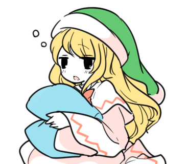 lily white 1girl solo blonde hair long hair hat pillow open mouth  illustration images