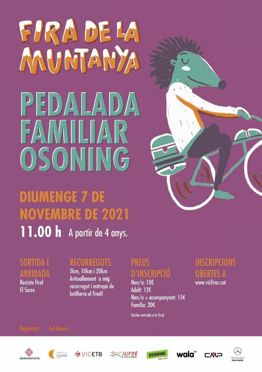 🚲 PEDALADA FAMILIAR OSONING 2021 🚲

👉🏼🎟️ Últim dia d'inscripcions a: buff.ly/3CCRle6

🙌🏼 Veniu a gaudir d'un gran matí!