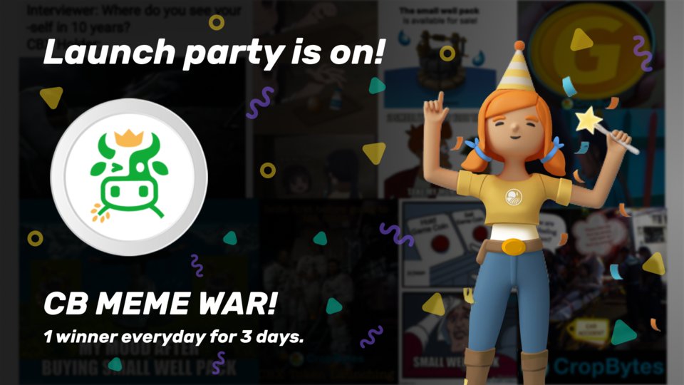CropBytes's tweet photo. The weekend is long and your meme game is strong. 🌴 So let's do it! 

🏆1 winner every day for the next three days. 

Rules: 
✅Tag @CropBytes use #CBX #CropBytes 

💰*Rewards pool: $100 worth in-game assets. 

*T&amp;Cs apply

More launch party events lined up! 💃

📺Stay tuned https://t.co/dhD6HN3gWx