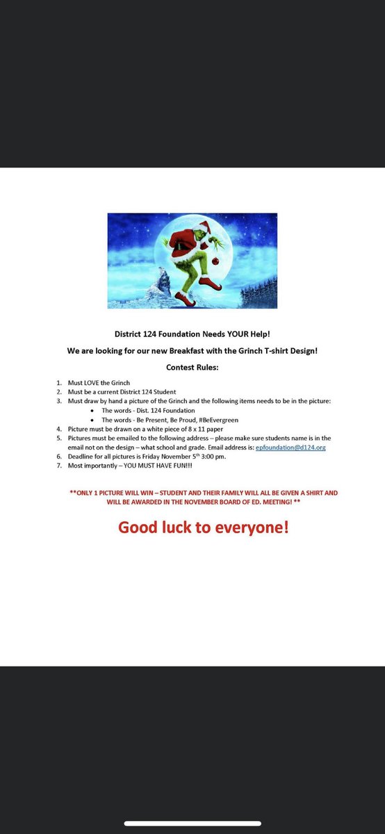 evergreen_124's tweet photo. Make sure to get your pictures in! Deadline is Friday at 3:00 pm. ❤️💚 https://t.co/hGzCurhCk0