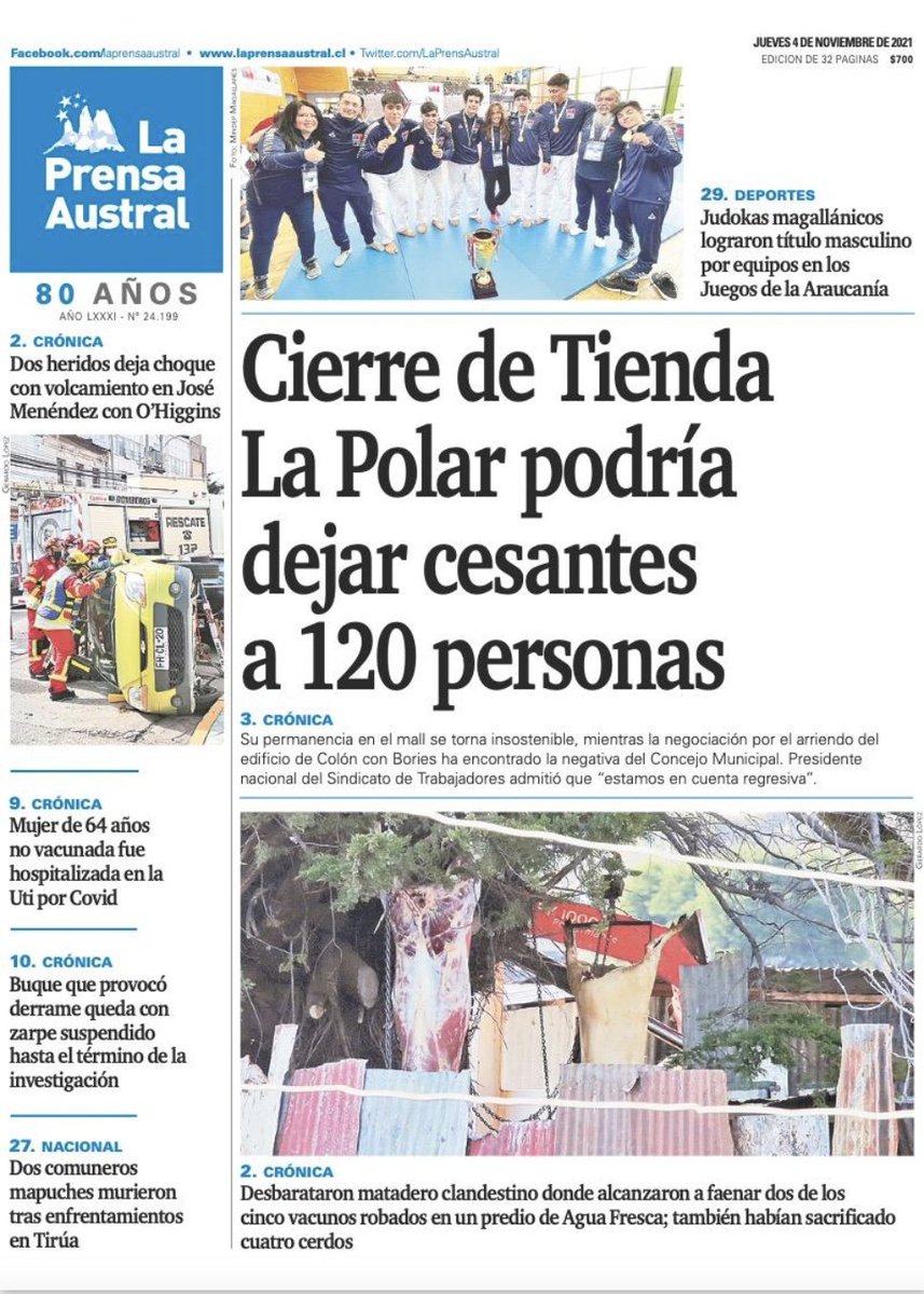 ¡Son orgullo regional 🔵🟡! Los judocas 🥋 magallánicos acapararon la portada de <a href="/LaPrensAustral/">La Prensa Austral</a> con su tremenda actuación en los #JuegosAraucania2021

¡Felicitaciones a nuestros deportistas por dejar a la región de #Magallanes en lo más alto!