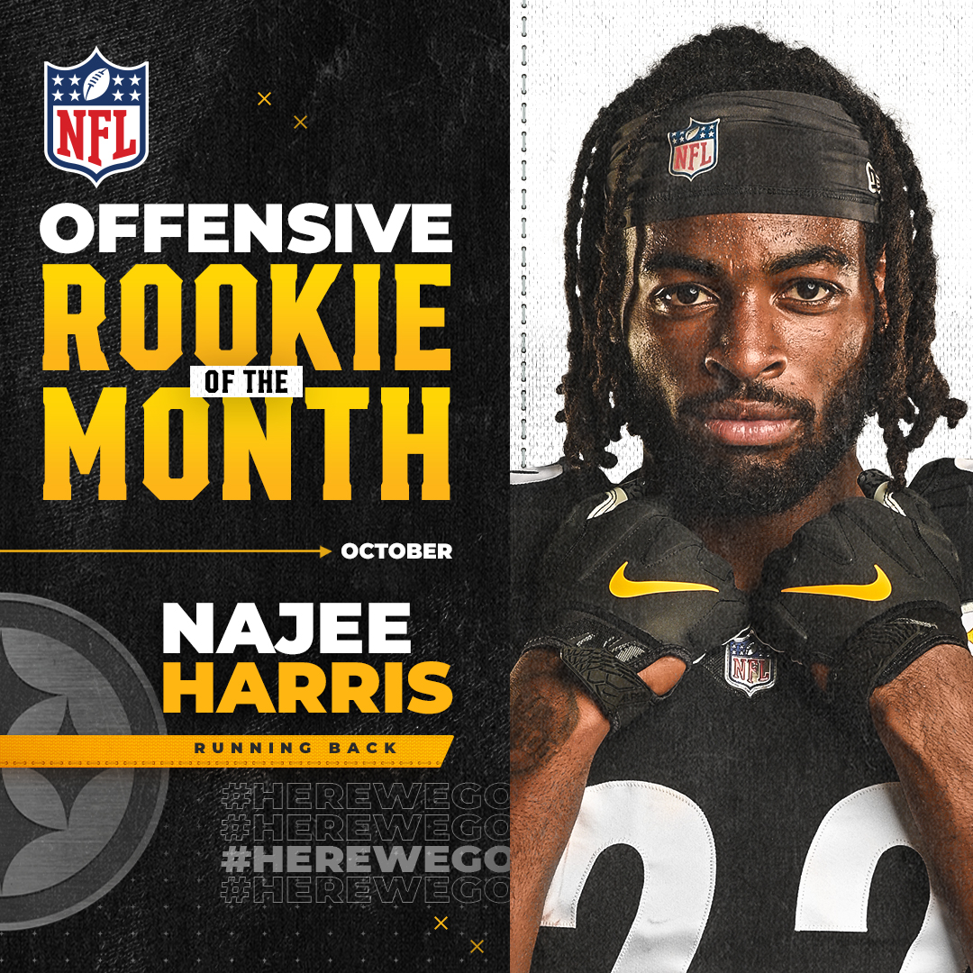 Pittsburgh Steelers (@steelers) on Twitter photo He scored a touchdown in every game in October πͺ
<a href="/ohthatsNajee22/">Najee Harris</a> has been named the NFL's Offensive Rookie of the Month.
π: bit.ly/3k4JLSj He scored a touchdown in every game in October πͺ
<a href="/ohthatsNajee22/">Najee Harris</a> has been named the NFL's Offensive Rookie of the Month.
π: bit.ly/3k4JLSj