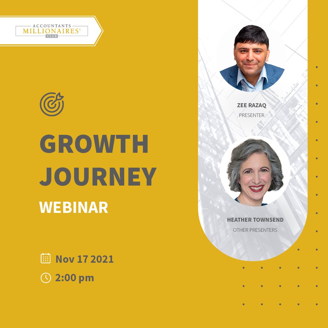 Join Heather Townsend and Zee Razaq, at our new, free to all, 30-minute Growth Journey Webinar Series.

accountantsmillionaire.club/events/growth-…

#accountant