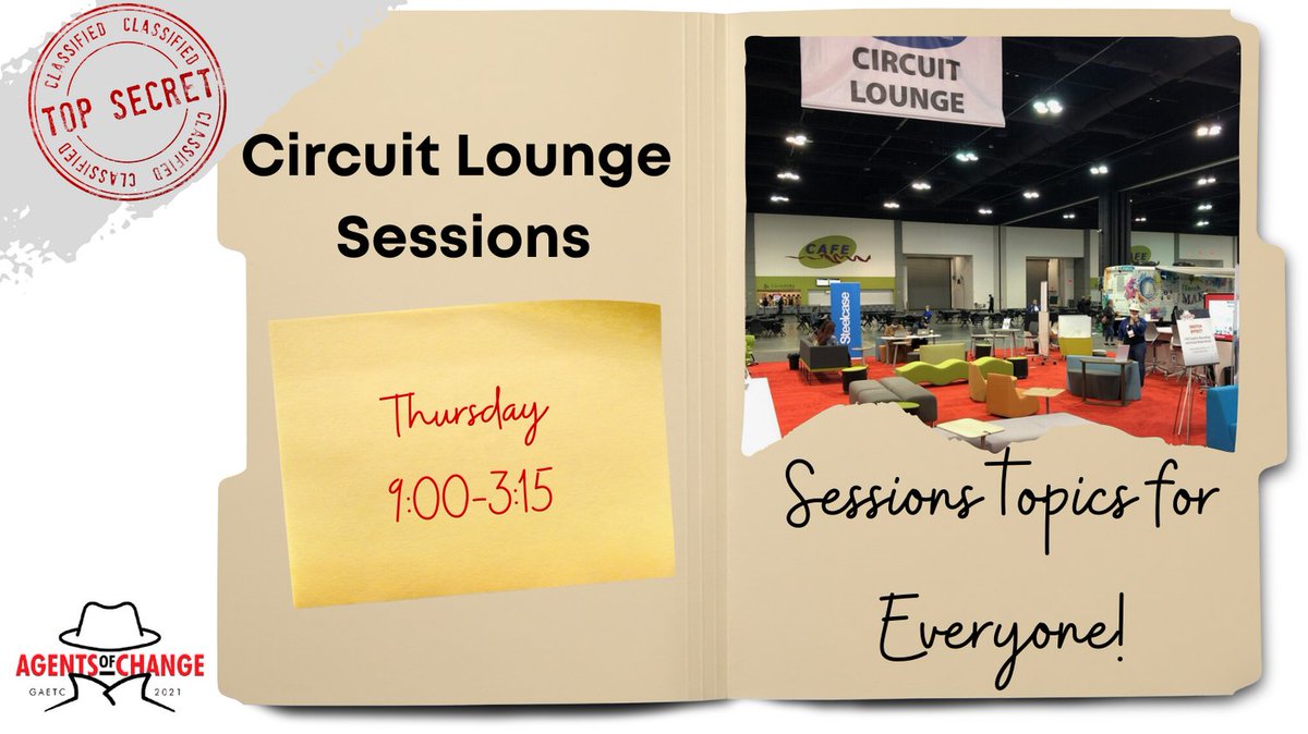 Don't forget there are some amazing sessions in the Circuit Lounge located in the Expo Hall! Sessions today start at 9am! <a href="/GaETConf/">Georgia Educational Technology Conference</a> #agentofchange