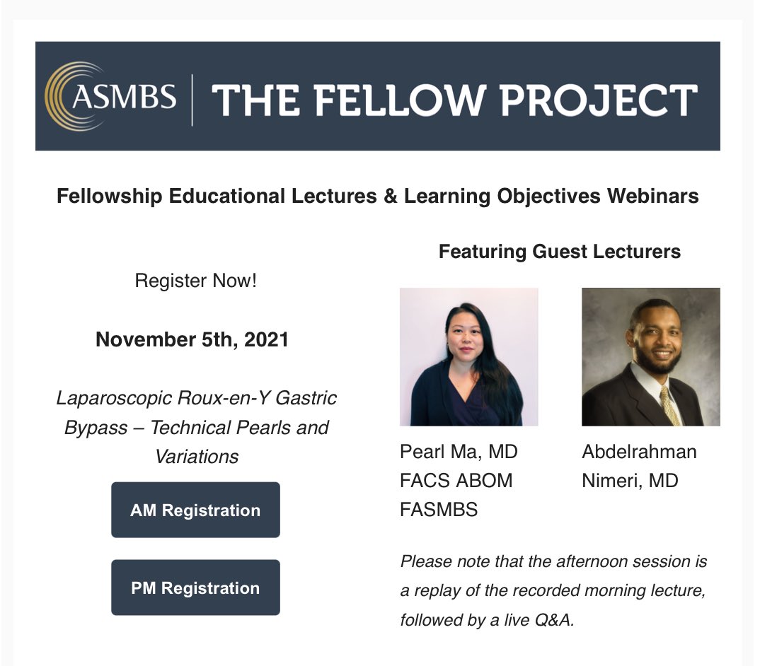 Adrian Dan (@dradriandan) on Twitter photo Join us for the <a href="/asmbs/">ASMBS</a> FELLOWs project lecture series this Friday Nov. 5th featuring Dr. Pearl Ma and <a href="/Nimeri_MD/">Abdelrahman Ali Nimeri MD FACS FASMBS ABOM FPD MBS</a> discussing technical and management details of LRYGB Join us for the <a href="/asmbs/">ASMBS</a> FELLOWs project lecture series this Friday Nov. 5th featuring Dr. Pearl Ma and <a href="/Nimeri_MD/">Abdelrahman Ali Nimeri MD FACS FASMBS ABOM FPD MBS</a> discussing technical and management details of LRYGB