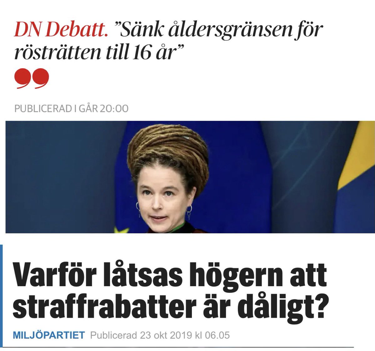 jonsson_henrik's tweet photo. Miljöpartiets självmotsägande politik förnekar sig aldrig: man vill sänka rösträtten till 16 år eftersom ungdomar kan ta ansvar, och samtidigt ha straffrabatter eftersom ungdomar inte kan ta ansvar. https://t.co/8Fj0jbUHv2