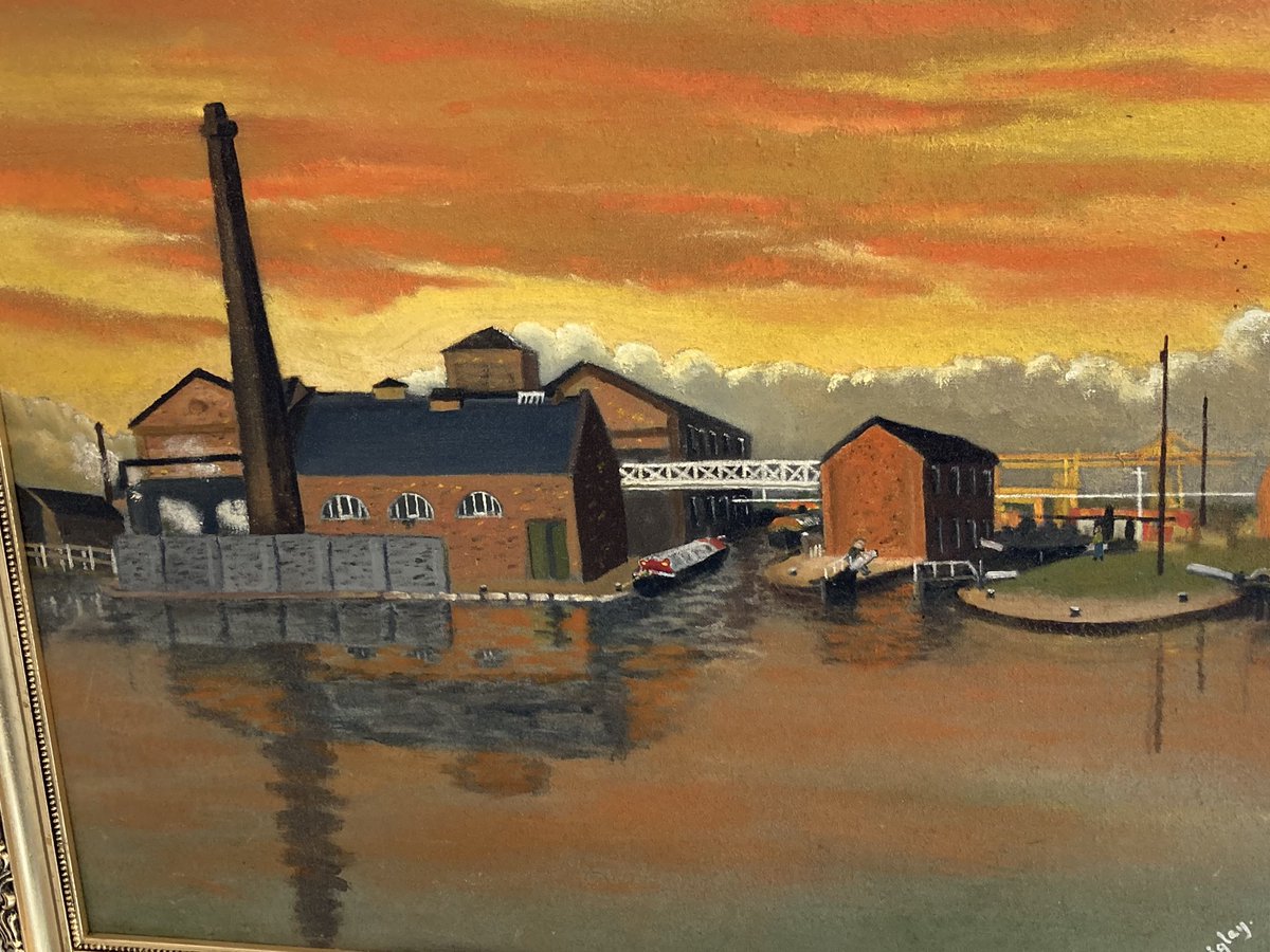 Another of Mr F Wrigley’s lovely paintings which are hung in St Antony’s Centre In Trafford Park. @GrimArtGroup @CanalRiverTrust @abandonedspaces @MancLibraries @mcrhistfest #canal #industrialhistory