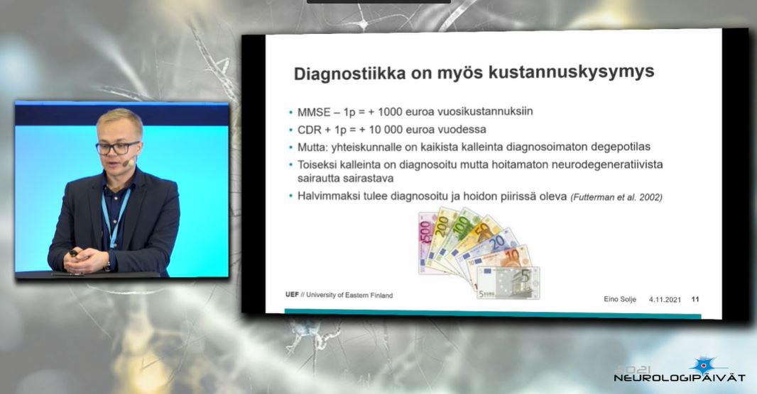 SuomenNeuro's tweet photo. On tärkeää diagnosoida #muistisairaus varhaisvaiheessa, kertoo 
@SoljeEino. Siitä hyötyy potilas, mutta myös yhteiskunta. #neurologia #neurologipaivat2021 https://t.co/2tHN7mAxyY
