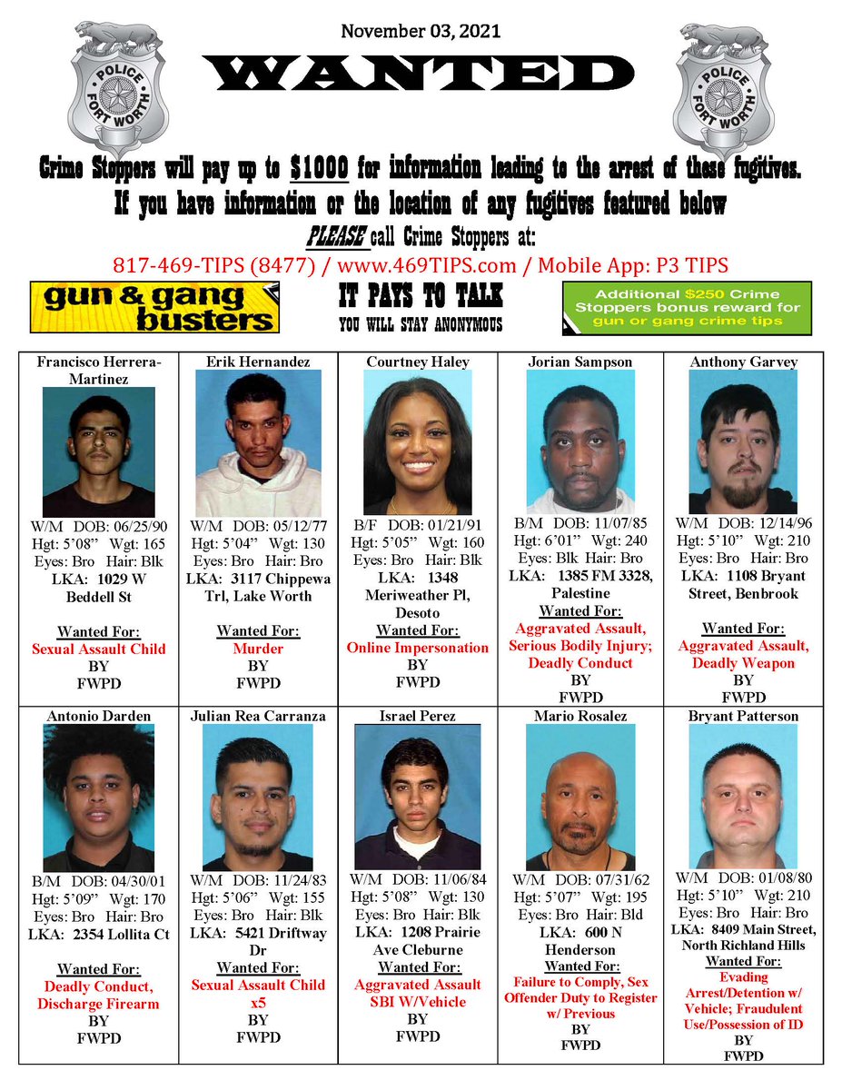 fortworthpd's tweet photo. #WANTED

Please call 817-469-TIPS (8477) if you know the location of these fugitives.

#CrimeStoppers https://t.co/Ngc3IQFYYr