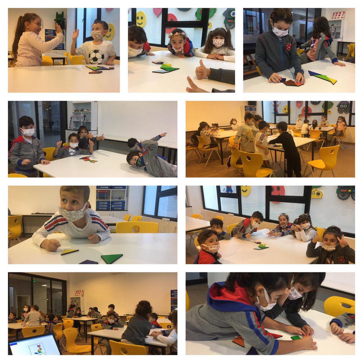 BahcesehirLara's tweet photo. Okul öncesi öğrencilerimizle Kodlama ve Robotik dersinde Tangram etkinliği yaptık. Öğrencilerimiz Tangram parçalarını tanıyıp yönergeleri uygulayarak şekiller yaptılar. Robot yapıp sevdikleri hayvanların; ev, gemi ve uçak gibi nesnelerin de tasarımlarını gerçekleştirdiler. https://t.co/ofkAJwdIhA