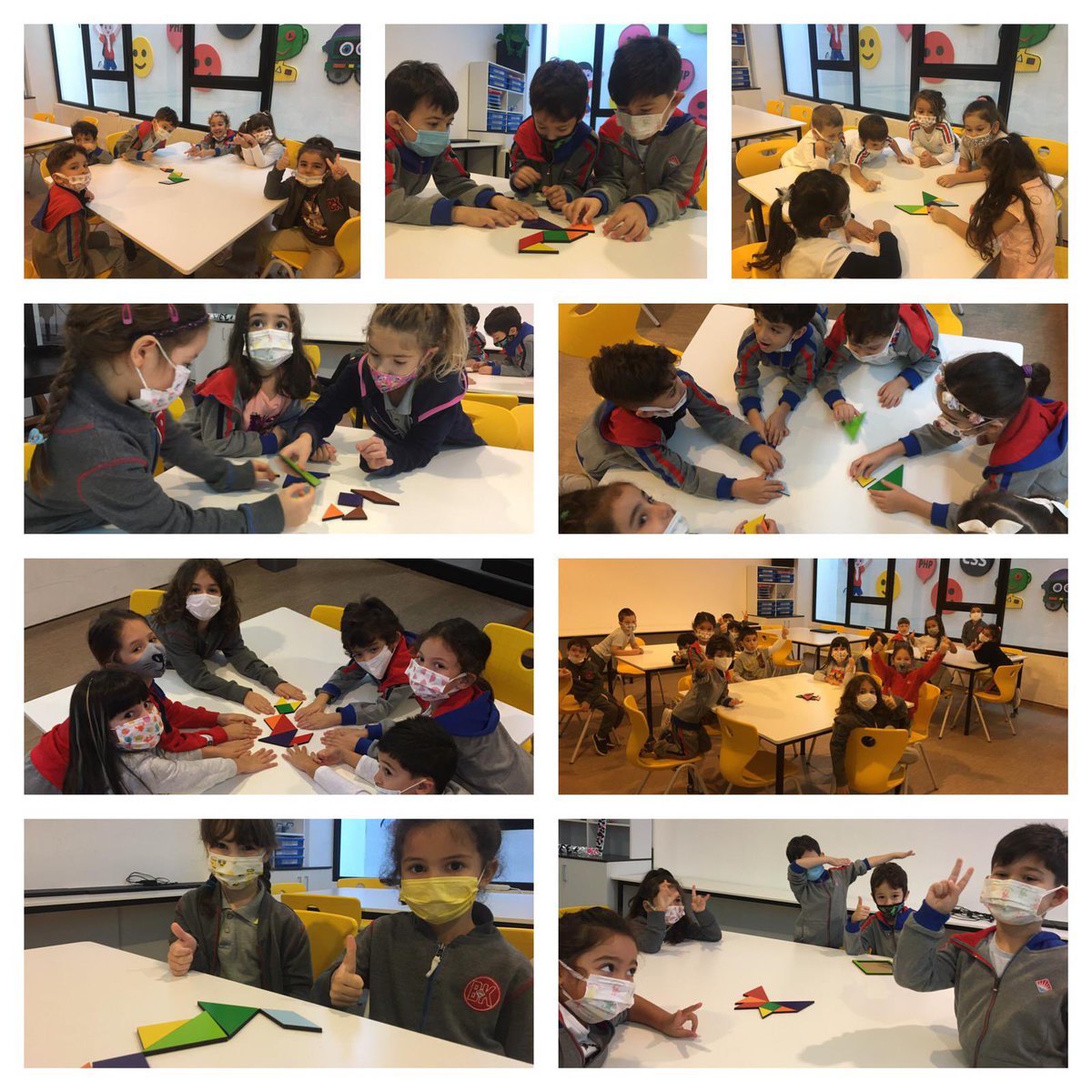 BahcesehirLara's tweet photo. Okul öncesi öğrencilerimizle Kodlama ve Robotik dersinde Tangram etkinliği yaptık. Öğrencilerimiz Tangram parçalarını tanıyıp yönergeleri uygulayarak şekiller yaptılar. Robot yapıp sevdikleri hayvanların; ev, gemi ve uçak gibi nesnelerin de tasarımlarını gerçekleştirdiler. https://t.co/ofkAJwdIhA