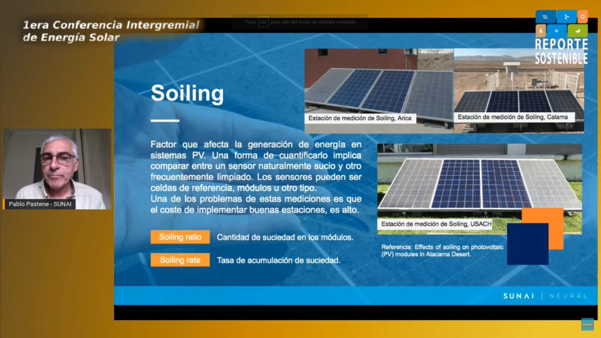 Pablo Pastene (<a href="/pablo_pastene/">Pablo Pastene</a>), de #Sunai, explica los factores que inciden en el rendimiento de las plantas fotovoltaicas. Revisa toda la conferencia en el siguiente link reportesostenible.cl/conferencia-in…

#ConferenciaIntergremialSolar <a href="/FraunhoferChile/">Fraunhofer Chile</a> <a href="/acesol/">ACESOL</a> <a href="/AcspChile/">Asociación de Concentración Solar de Potencia</a> <a href="/MinEnergia/">Ministerio de Energía</a>