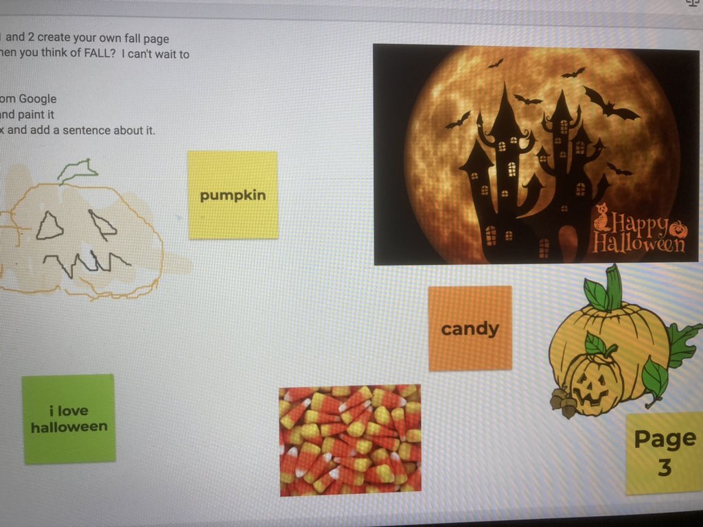 mspencer51's tweet photo. @LarkspurPS @peel21st @PeelEML The online Grade 1 Lions 🦁 using #GoogleJam to create their own Fall stories to end the month of October. https://t.co/8m2vYs2Rie