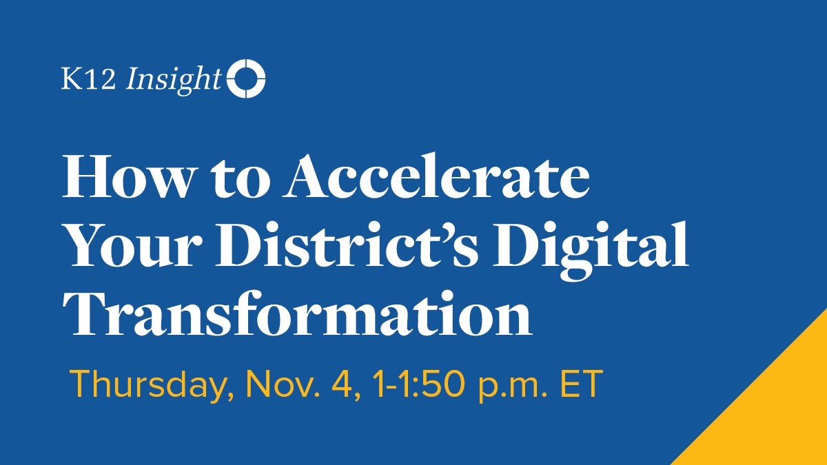 CoSN's tweet image. TODAY, 1 pm, ET, join @K12Insight for a discussion with school technology leaders from across the U.S., including  @IthacaNYSchools &amp;amp; @IPSSchools about how schools are accelerating digital transformation within their school districts–bit.ly/cosn-k12insight @keithkrueger
