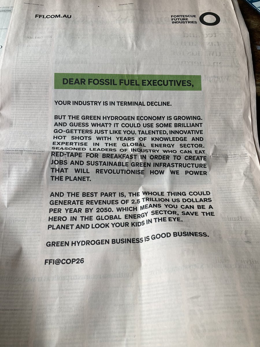 noevanhulst's tweet photo. Remarkable full page ad of @FortescueFuture in today’s @FT #GreenHydrogen https://t.co/ESWBhyNDgk
